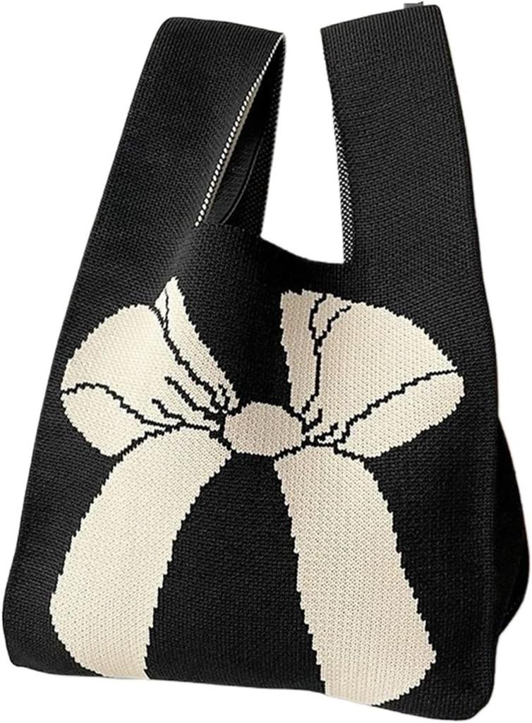 Knot Wrist Tote Handmade Knit Handbag Reusable Casual Bow Tie Knot Wrist Bag Fashion Shopping 20x36cm Knitted