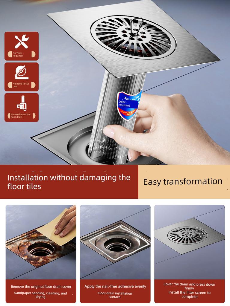 Bathroom Floor Drain Anti-Odor Device with Pop-Up Core Seal Cover, Universal Anti-Odor and Anti-Pest Gadget, Press-Type Foot Pedal