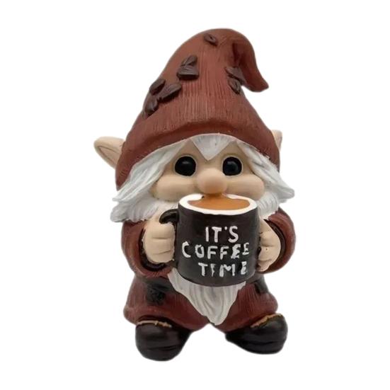 Drinking Coffee Gnome Figurine, Holding Coffee Mug Dwarf Statue, Handmade Gnome Resin Sculpture Coffee Bar Decoration, Gifts for Coffee Lovers A