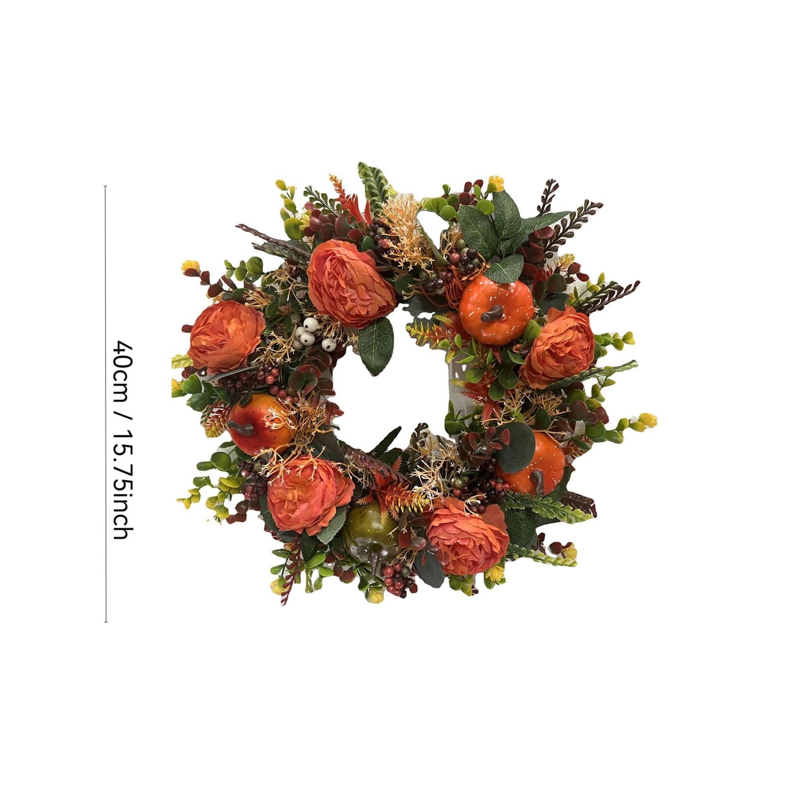 Peony Pumpkin Wreath Decorative Artificial Autumn Garland Festival Theme For Harvest Festival Decor For Front Door Wreath 40cm