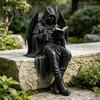 Elegant Bookshelf Ornament Sitting Skeleton Bookend Ornament, Matte Black Dark Hooded Figure Mysterious Atmosphere Decor for Desktop Study Room,