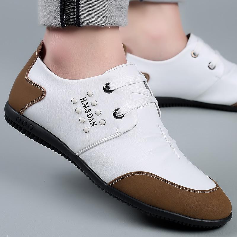 Men's shoes spring and autumn Korean version leather shoes men's trend lace-up business casual white leather shoes