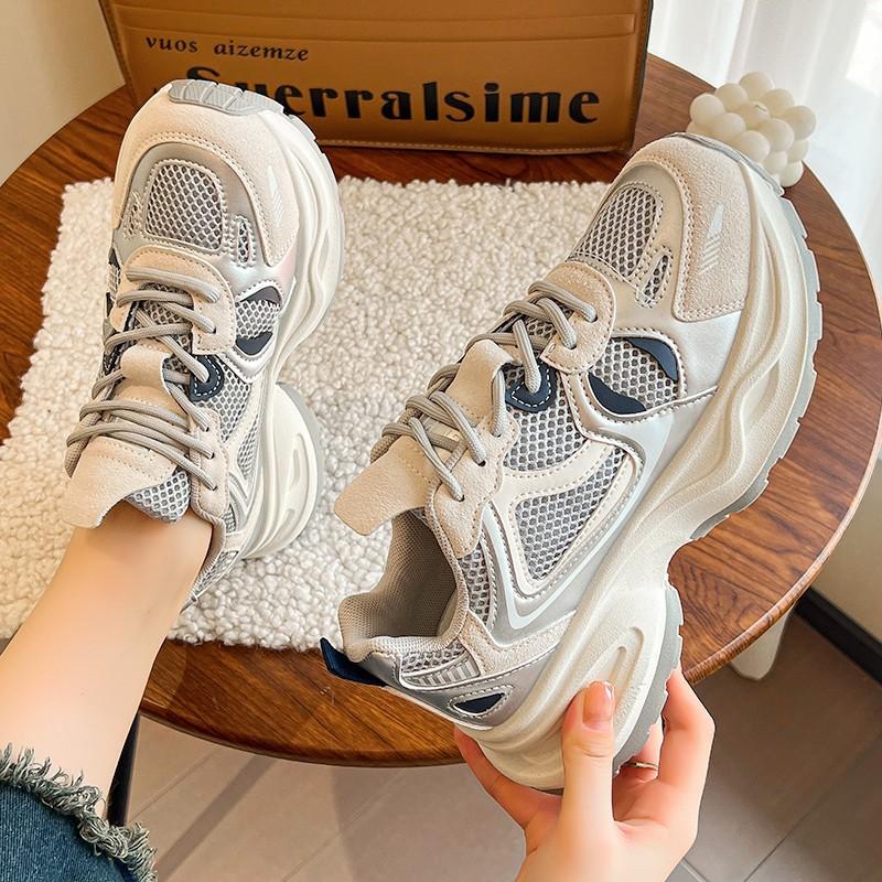 Platform Dad Schoenen Dames Lente Nieuwe Veelzijdige Ademende Mesh Schoenen Lichtgewicht Casual Sneakers 40 gray