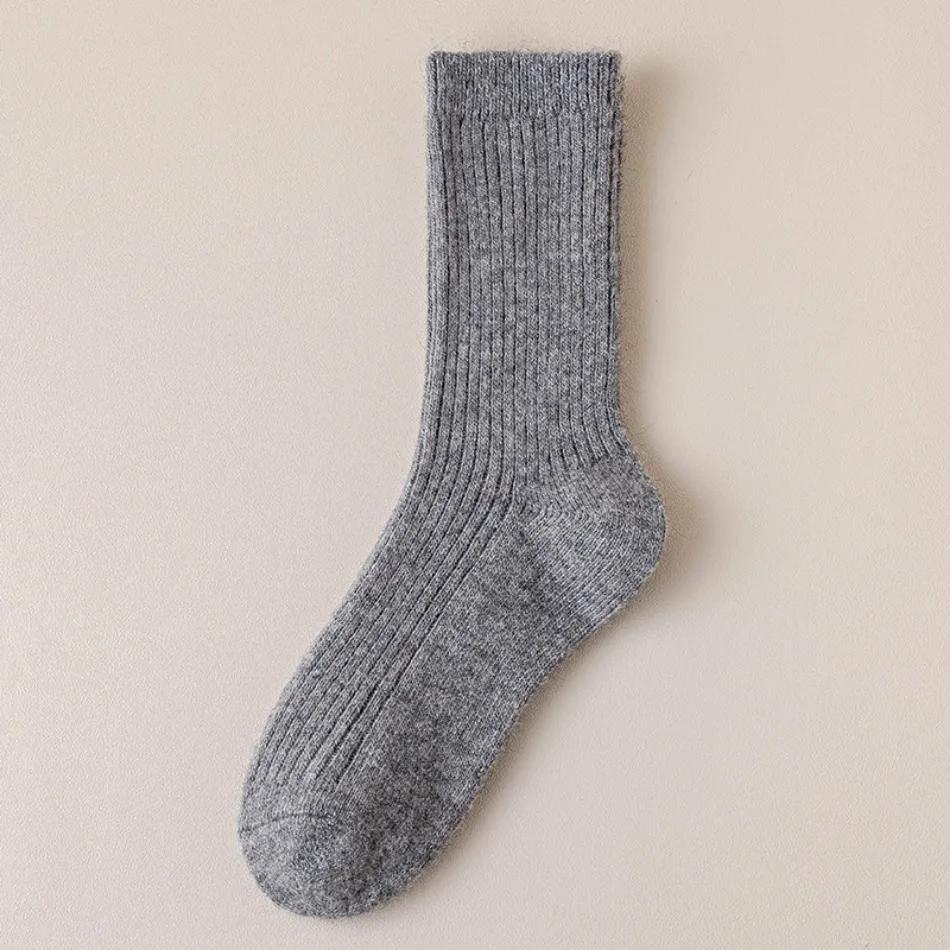 2025 Stacking Wool Socks Women Winter Solid Tube Socks Double Needle Knit Thickened Warm and Velvet Socks