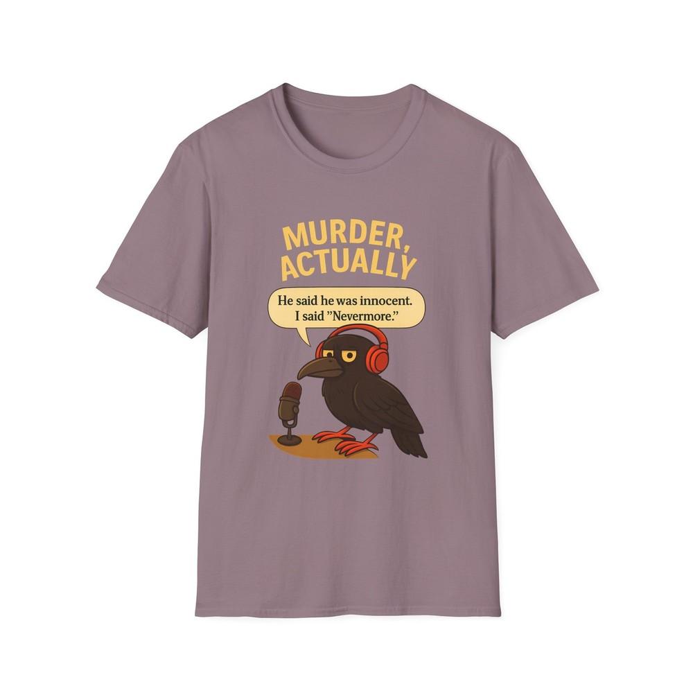 

Унисекс футболка софтстайл с забавным принтом подкаста про ворону: «Убийство, на самом деле» Цитата из «Никогда» S