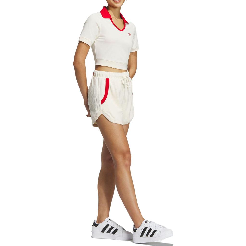 (WMNS) Adidas Originals X Notitle Tennis Crop Short Sleeve Polo Shirt 'White Red' Women's IN1082