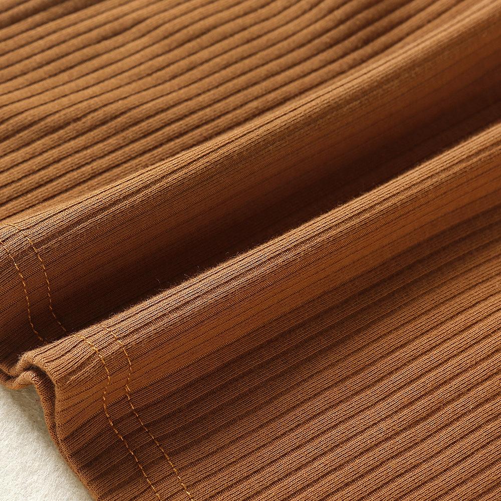 2pcs Girls Rib Knit Flounce Sleeve Stand Collar Tee Plaid Overall Dress