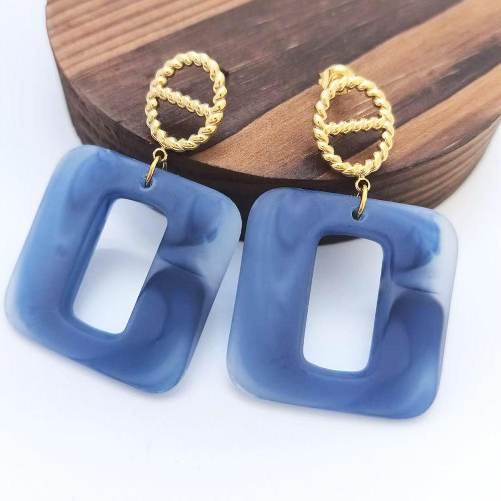 Marble texture, hollow geometric square, pendant, stainless steel earrings, women s earrings, European and American retro fashion elegant