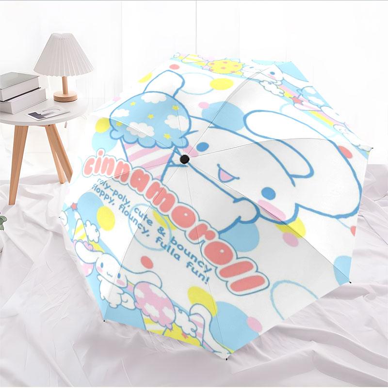 Portable travel umbrella with cute Sanrio character designs, UV-protective folding umbrella.