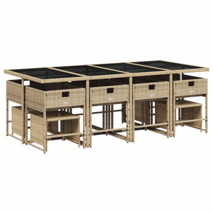 VidaXL Ensemble à Manger de Jardin avec Coussins 13 pcs, Table et Chaises à Dossier Rabattable, Meubles d'Extérieur Patio 3211344