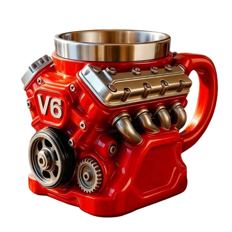 Retro Motor Style Double Walled Thermal Coffee Cup Nonrust Steel Interior Scratch Resistant Construction