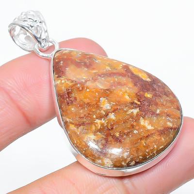 Natural Silver Leaf Jasper Gemstone 925 Sterling Silver Pendant 2.09" H3Q21