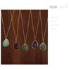 Korean Style Teardrop Oval Pendant Necklace, Natural Raw Stone, Clavicle Chain, Gold-Plated Titanium Steel