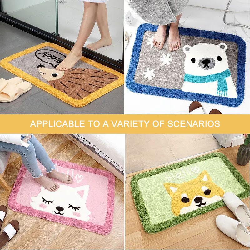 Floor Rug Door Mats Cute Animal Embroidery Bathroom Door Absorbent Pads Toilet Indoor Anti Slip Mats Welcome Mat