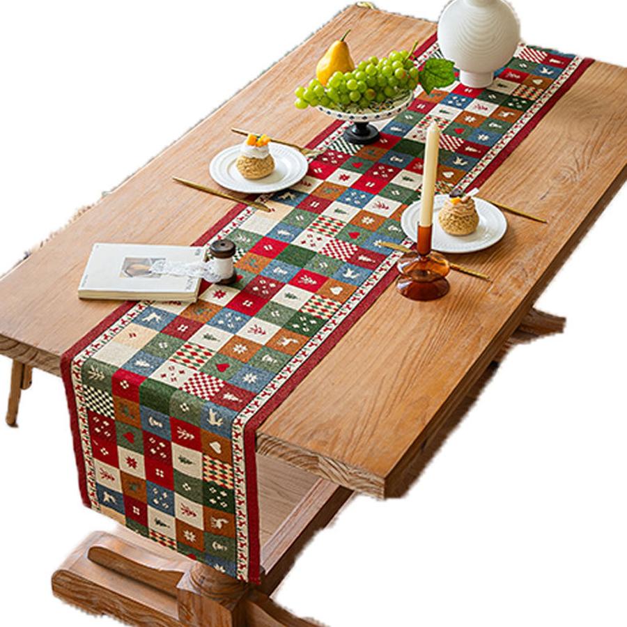 1PC Christmas Vintage Patchwork Table Runner, Thickened Cotton Linen, 200×35cm, Tablecloth with High Colorfastness, Festive Atmosphere