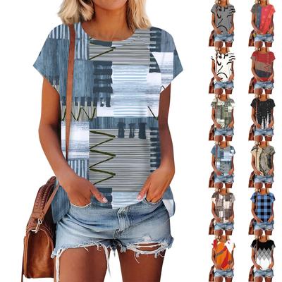 Damen Kurzarm T-Shirts Rundhals Niedliche Tunika Tops Basic Tees Blusen Loose Fit Pullover