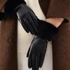 Fluffy Winter PU Leather Gloves Faux Fur Trim Cycling Windproof Gloves  Women