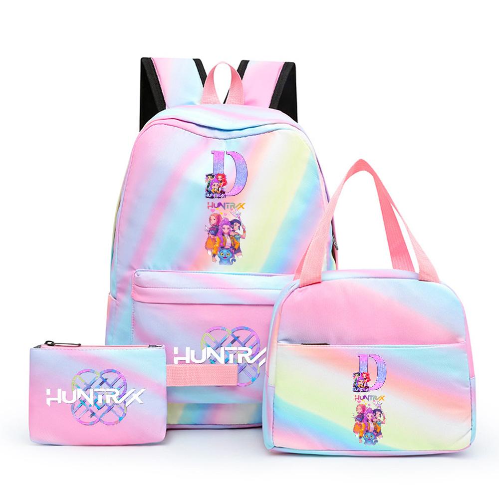3Pcs/set Anime Cartoon A-Z Letter Printed Backpack with Shoulder Bag Pengcil Case for Teenager Girl Boy Back To School Bookbag