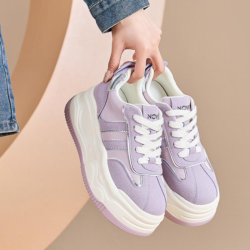Spring and summer new women's casual single shoes thick sole inner height increase casual round head white shoes children's shoes versatile