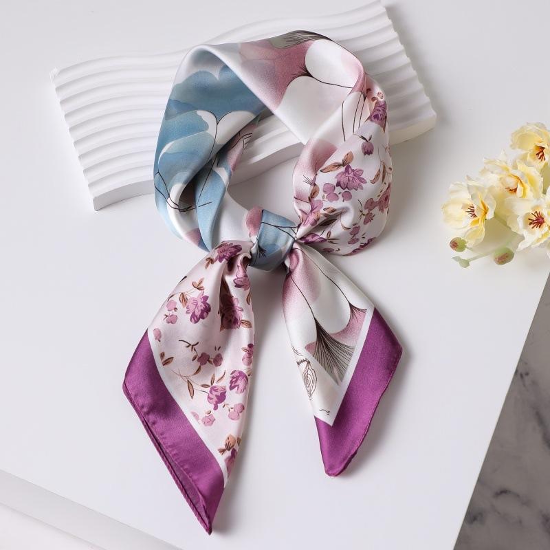 Luxury Printed Silk Scarf Women Simulated Silk Elegant Blue Versatile Headwear Bag Accessories Clothing Fashion Square Scarf