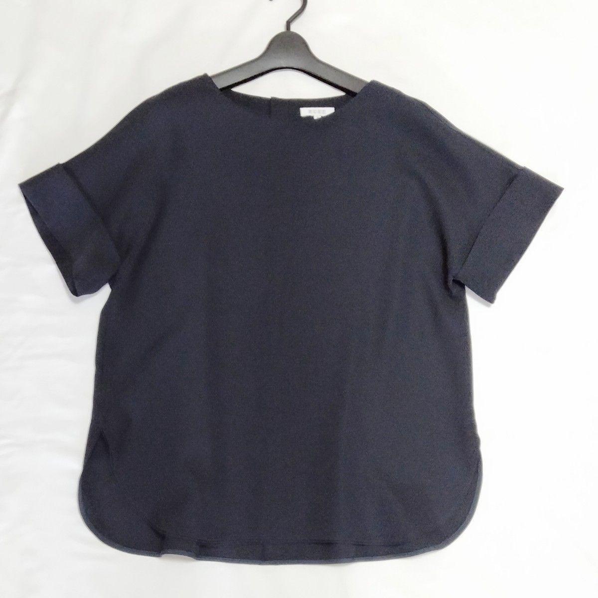 M size navy PLST double cuff T blouse