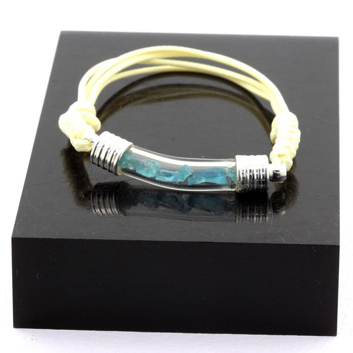 Stones and Minerals. Raw Paraiba Apatite Bracelet. Beige.