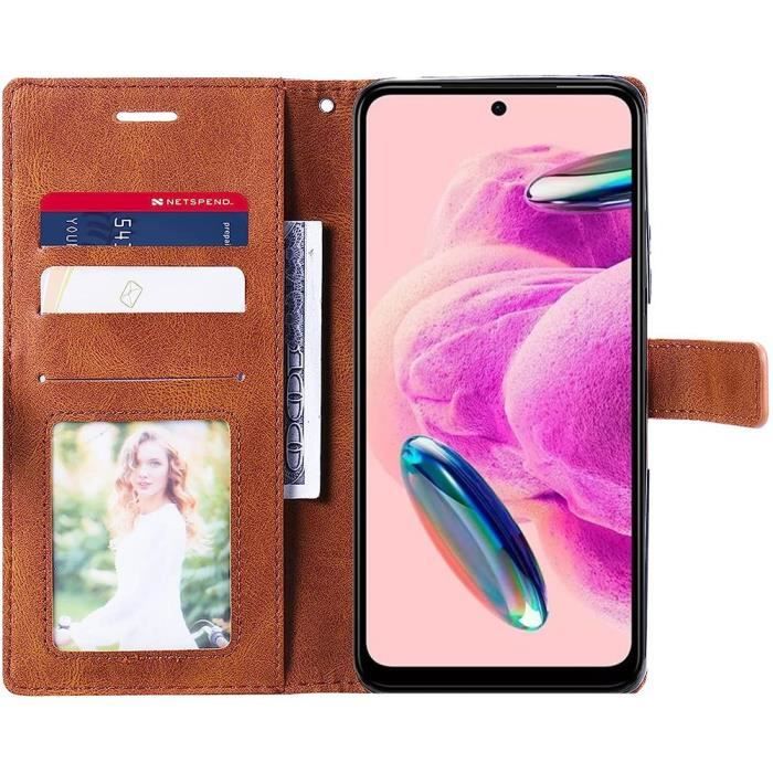 Coque pour Xiaomi Redmi Note 12S - E.F.Connection - Marron - Anti-choc - Cuir PU - Fentes pour Cartes
