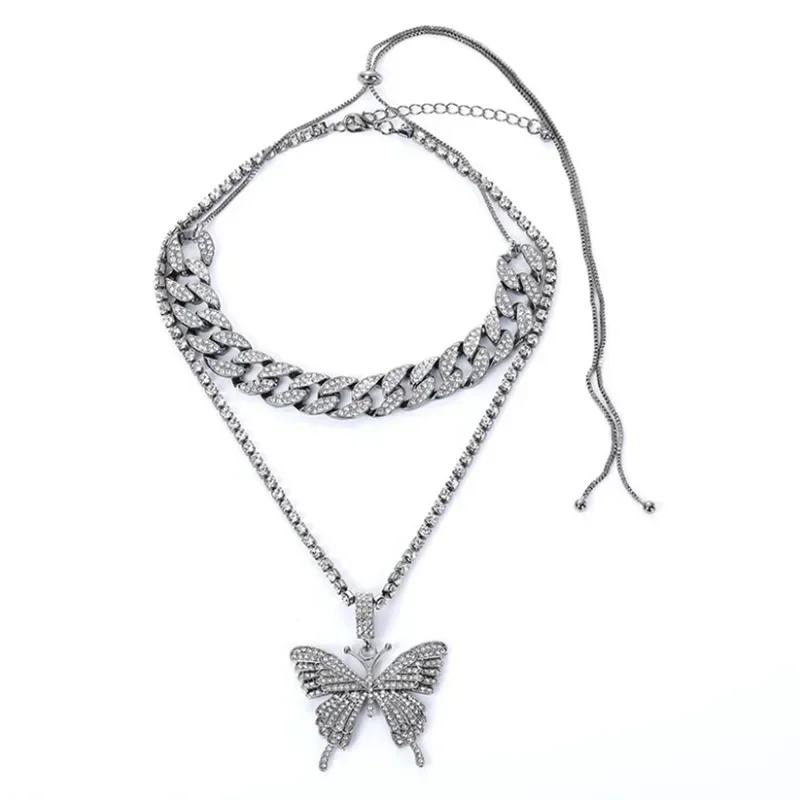 Statement Schmetterling Tennisketten Halskette Choker für Damen Kristall Strassstein Anhänger Halskette Schmuck Weihnachtsgeschenk