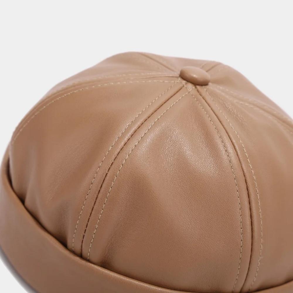 PU Leather Brimless Hat Retro Melon Skin Caps High Quality Docker Cap  Autumn Winter