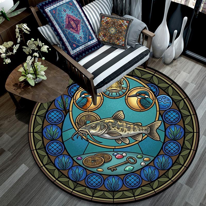 Marine Life Glass Round Area Rug Under Office Chairs Bedroom Living Room Home Decor