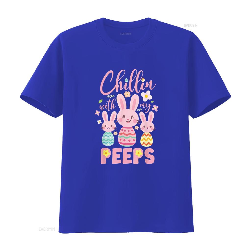 Chillin with My Peeps Funny Bunny Easter Day LOVE T Shirt vintage Washed fashion Versatile streetwear Soft designer clothes