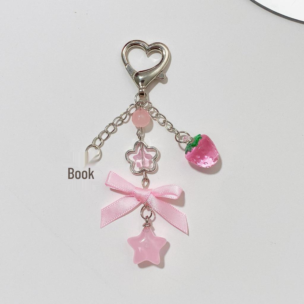Y2K Spicy Girl Charm: Puffy Star, Beaded Flower, Strawberry Bow, CCD Pendant Keychain.