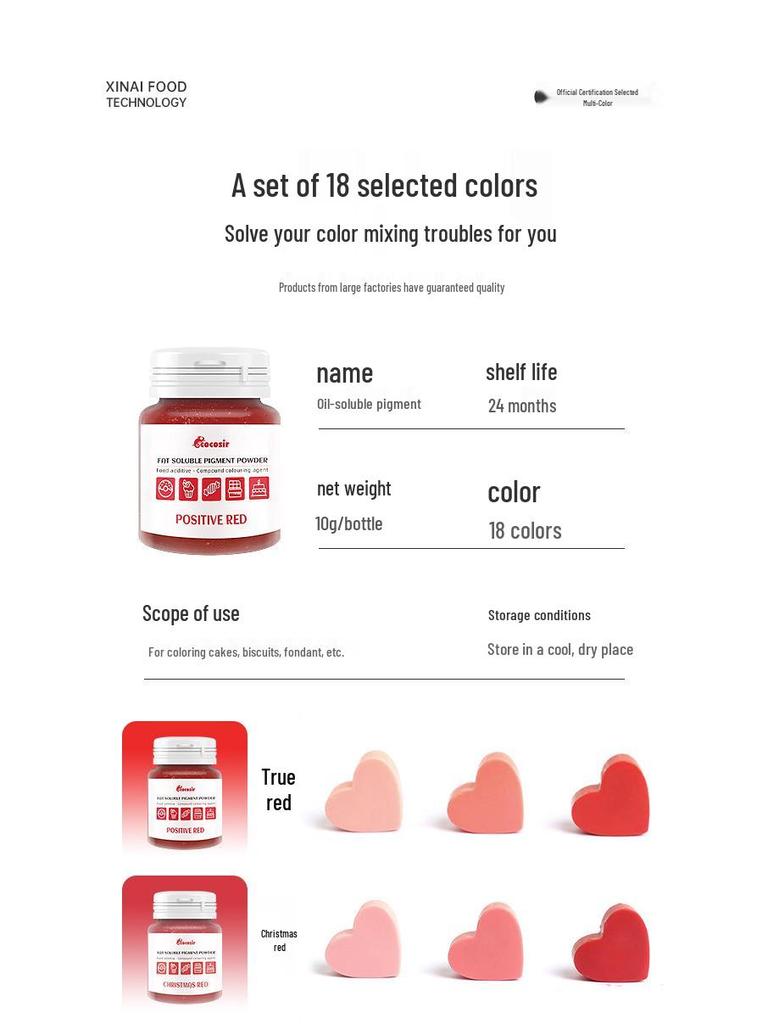 Chocolate Oil-Soluble Color Powder for Pastry, Mousse, Sandblasting, Fondant, Glaze, Lipstick, Macaron - 10g.