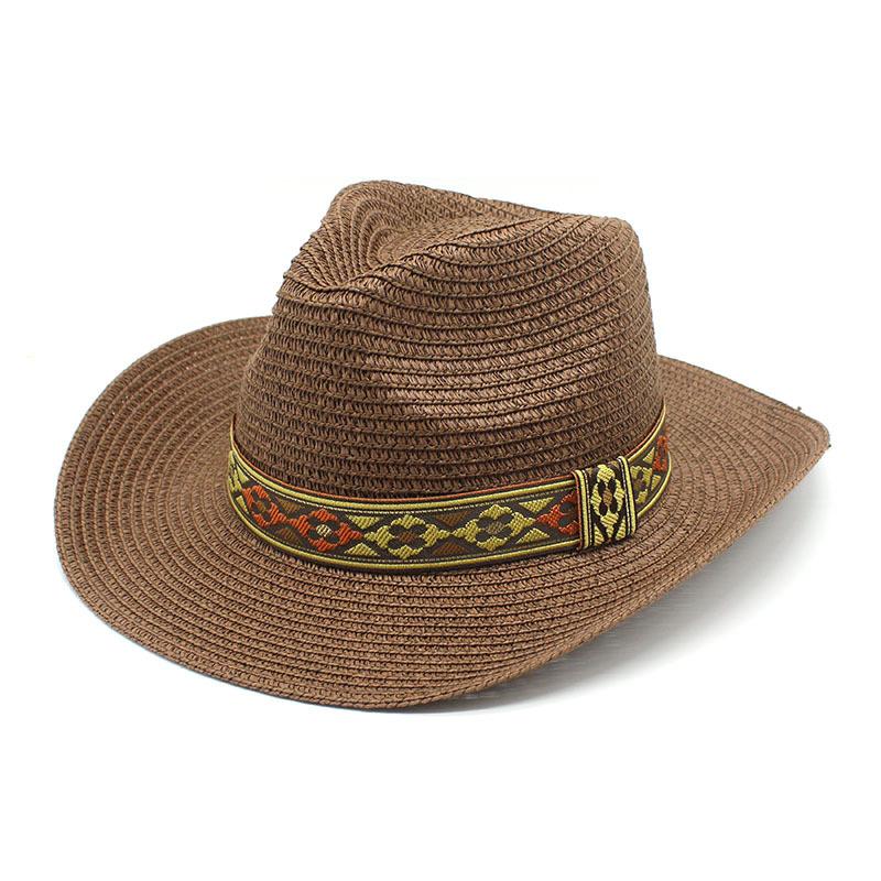 Tibetan Ethnic Style Western Cowboy Straw Hat Top Hat Men And Women Outdoor Beach Hat Sun Protection Hat