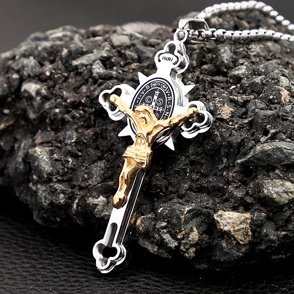 Vintage Christian Jesus Cross Pendant Necklace Men's Religious Jesus Necklaces Prayer Baptism Jewelry
