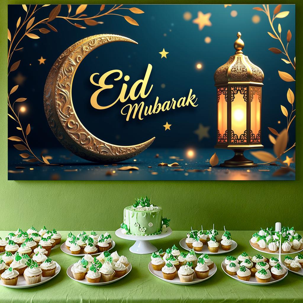 Bannière de l'Aïd Décoration de Maison Thématique Accessoires de Photographie Lanternes Lune Colorées Pour Événements Religieux Rassemblements Familiaux Festif