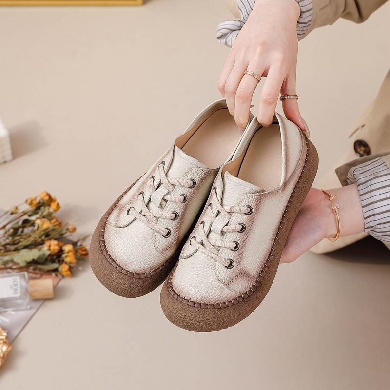 

Leather cowhide mother shoes comfortable round head versatile casual shoes spring and summer soft sole wear-resistant single shoes flat sole small 36