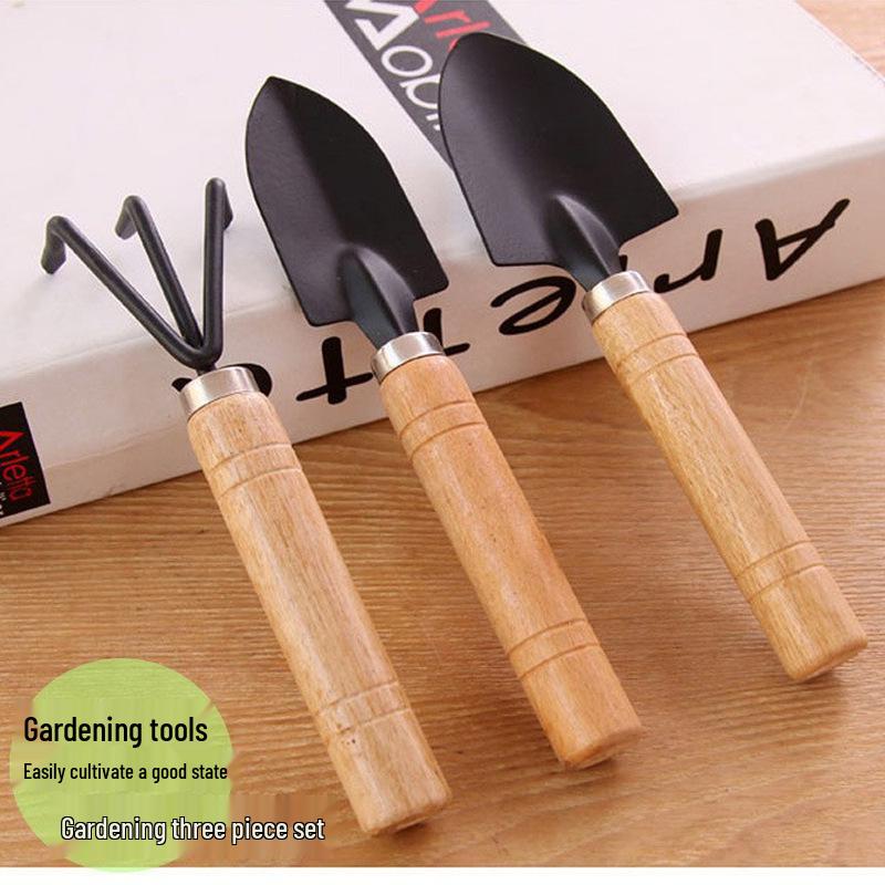 

Gardening Tool Set: 3-Piece Small Shovel Kit with Iron Head & Wooden Handle for Planting, Loosening Soil & Repotting