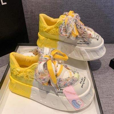 Chaussures de créateur tendance de 5 cm pour femmes et filles, chaussures vulcanisées à plateforme porte-bonheur, chaussures à lacets colorées à tête ronde et décontractées