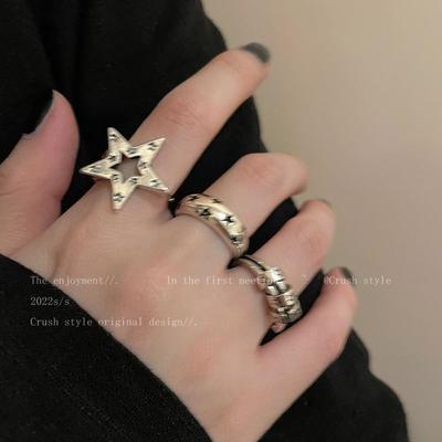 Dark~ Pentagram Metal Open Ring Female Niche Design Hip Hop Cold Wind Index Finger Ring Couple Ring