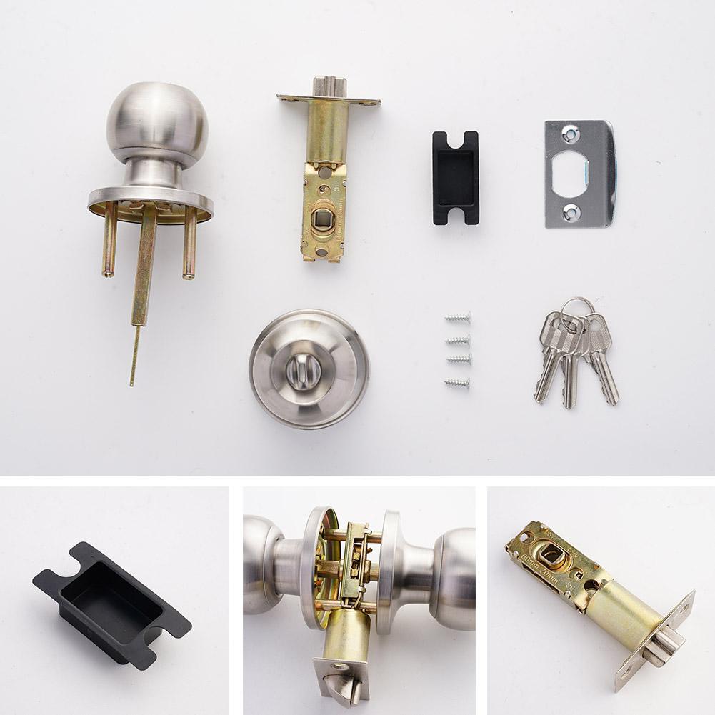 ידית דלת מנעול כדורי עם שלושה מוטות כניסה עם מפתח מעבר כדורית סטנדרטית עם כניסה ניקל עם מפתח ידית סאטן W2H9