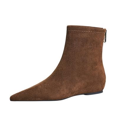 Stivaletti Corti da Donna in Camoscio Marrone Vintage a Punta con Zip Posteriore Stivaletto alla Caviglia Casual Inverno 2024 Elegante Femminile Rialzato Stivaletto Chelsea
