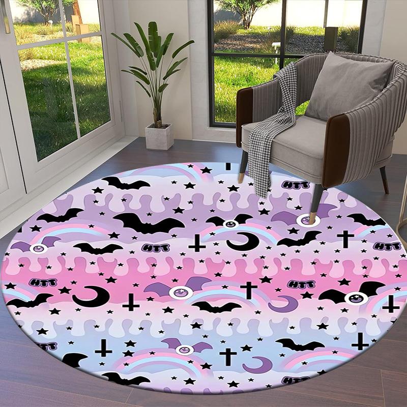 1pc Halloween-themed Pattern with Bats, Stars, Round Carpet, Made of Polyester,Perfect for Decorating Office Chairs, Living Rooms Fplt021
