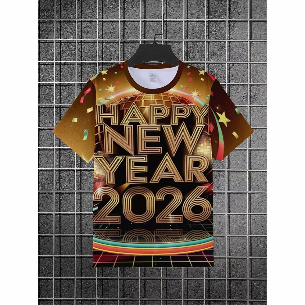 2026 Happy New Year Tshirt For Unisex Clothes Holiday Daily Leisure Funny T Shirts 3D Print Wine Cheers Short Sleeve Fun Tee Top