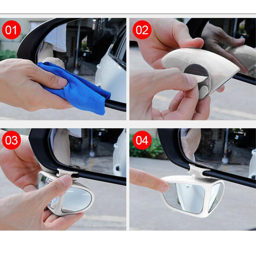 2pcs 360-Degree Rotation Safety Convex Mirror Wide Angle Self-Adhesive Car Blind Spot Mirror Auto Auxiliary Rear View Mirror