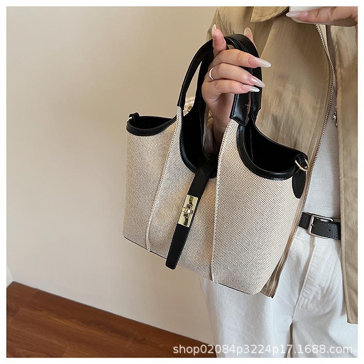 2025 new product casual fashion canvas splicing women's popular vegetable basket large capacity handbag messenger bag