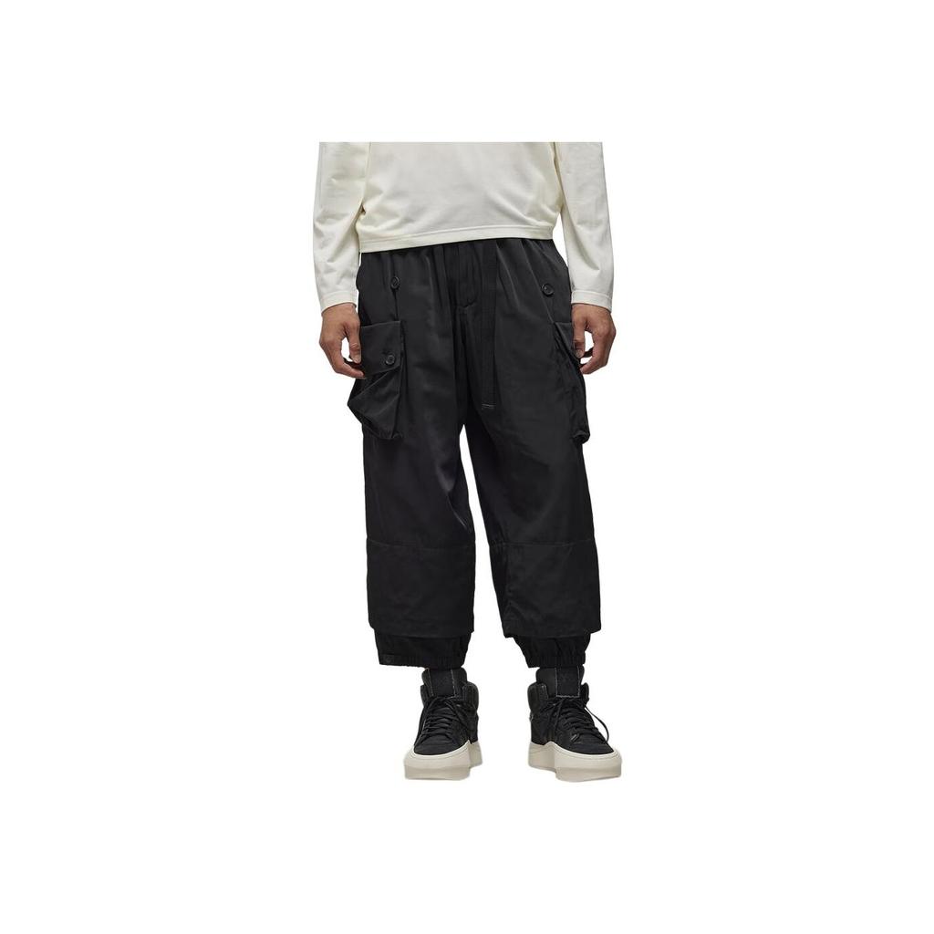 Y-3 Cuffed Twill Pants Loose Fit Multi-Pocket Work Pants Men Pants Black IN8756