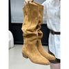 New explosive white pleated piled boots women's autumn thick heel high boots Spice girl high heel boots