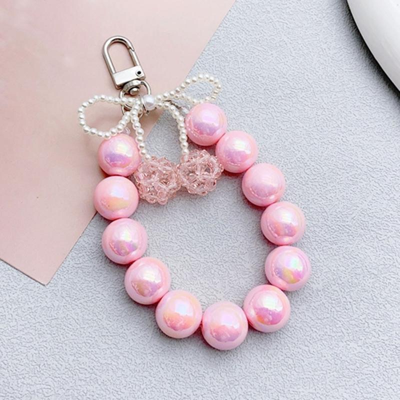 Elegant Bowknot Pendant Keyring 3D Cherries Keychain Portable Beaded Key Chain Jewelry Bag Accessory for Women and Girls