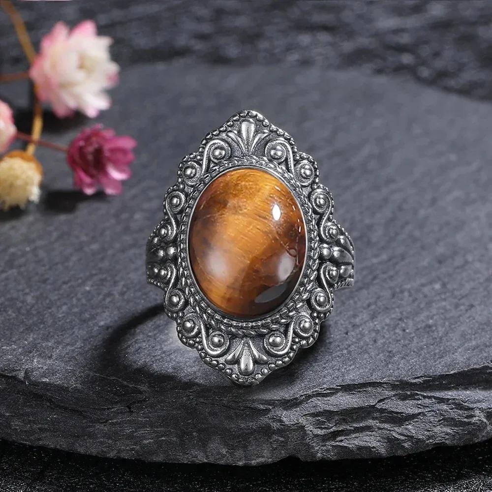 Vintage Silberring Oval Natürlicher Labradorit Ringe Fingerring Retro Schwarzer Onyx Feiner Schmuck Party Für Frauen Männer